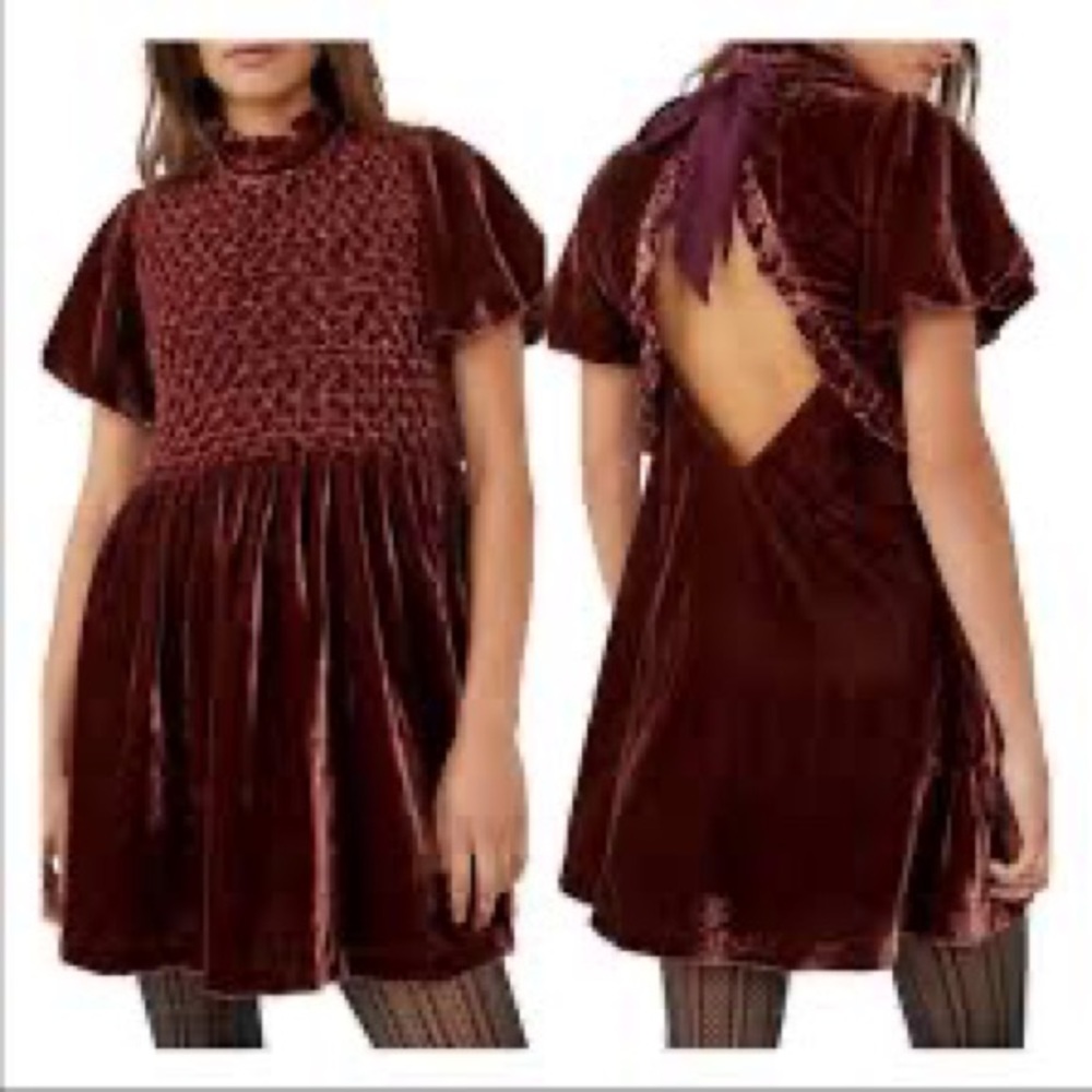 BNWT FREE PEOPLE chocolate brown velvet dress sz medium open back